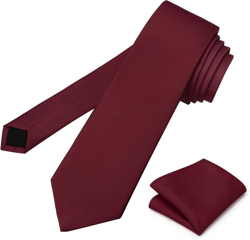 pensee Men's Tie Set Solid Pure Color 3.15" (8CM) Classic Formal Plain Necktie and Pocket Square Set For Men - Image 4